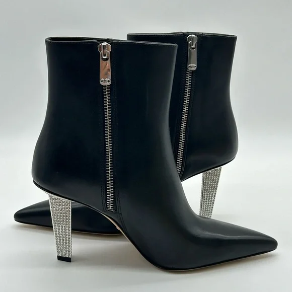 Michael Kors Halle Leather Ankle Bootie Black with Crystal Heel Size 7.5M NWB - Picture 10 of 12